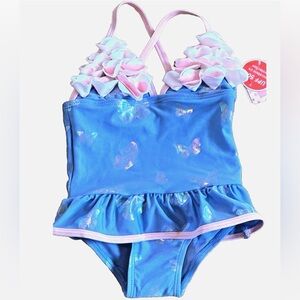 Floatimini Girls 2T Blue Butterfly Ruffle One Piece Swimsuit NWT Boutique